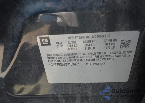 2011 Chevrolet Cruze 1Lt из США, поврежденный, VIN 1G1PF5S93B7183435